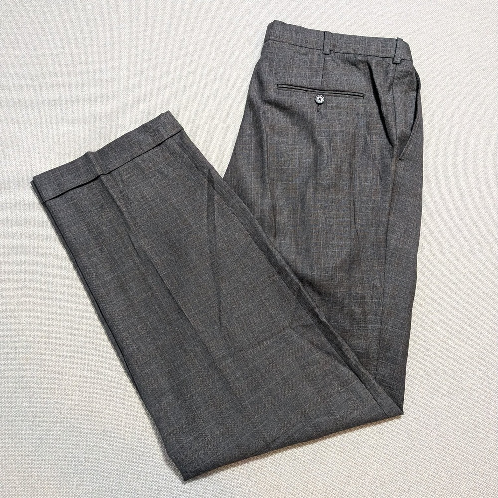 Hickey Freeman Dress Pants Men's 38x34 Wool Charcoal Gray Plaid Pleated